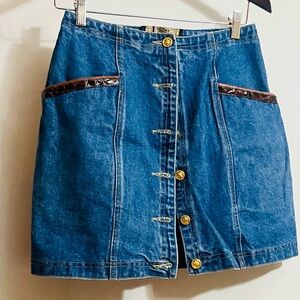 St.MAARTEN Dallas Y2K Denim Skirt with Alligator Brown Accents Sz M Women